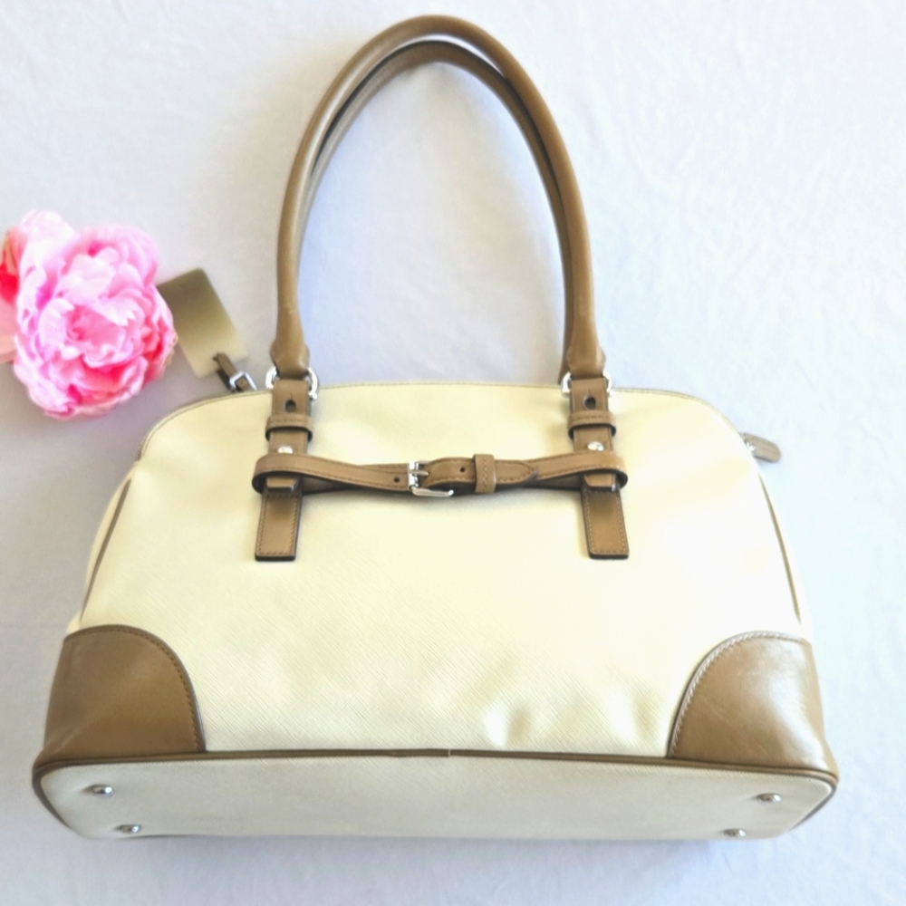 Tumi Verona Double Zip Satchel Villa Bag Purse Twill Sand Coated NWOT
